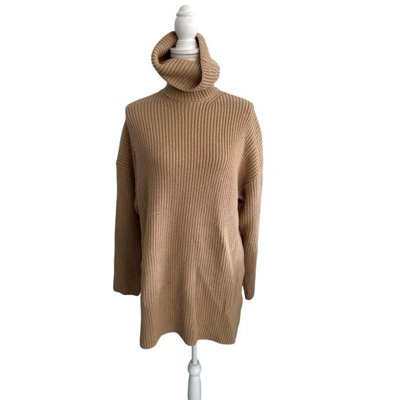 WAYF Camel Knit Turtleneck Long Sleeve Tunic Sweater Size Small - Picture 7 of 13